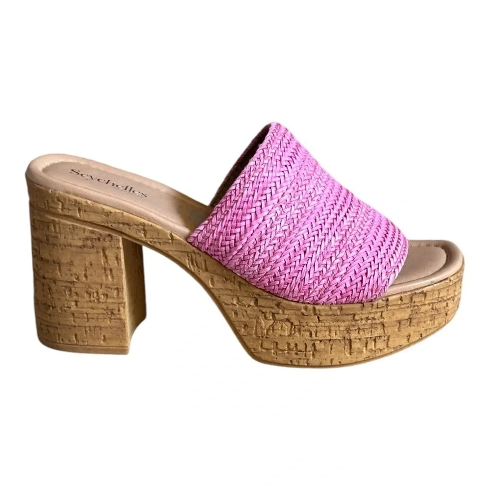 Seychelles Applause Pink Woven Platform Mules 9.5 NIB Heeled Slides Italy